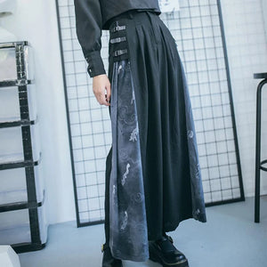 Chinese Style Stitched Wide Leg Pants Retro High Waist Hanging Feeling Loose Pants S20198 S / Pants Pants