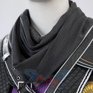 Clair Obscur: Expedition 33 Gustave cosplay coat layers quilted pauldron over leather straps and metal hardware.