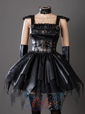 HORROR BISHOUJO Edward Scissorhands cosplay costume frames harness-style straps over multi-layered leather dress with.