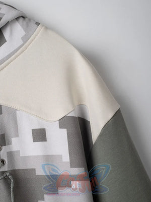 Detail of gorilla Full Zip Hoodie showing quality stitching, gray sleeve, and white body construction