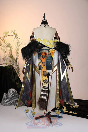 Genshin Impact Xilonen cosplay tail and pauldrons set pairs a feline tail with matching intricate armguards from the rear.