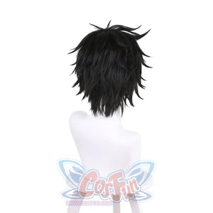 Naofumi Iwatani cosplay wig sets textured spiky layers across the back of a short black style.
