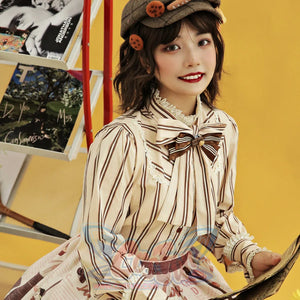 Chocolate Daily Sweet Lolita Stripe Long Sleeve Shirt Milktea Color / XS