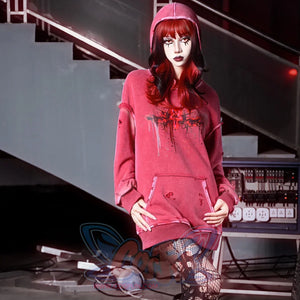 Winter Washed Terry Loop Printed Loose Long-Sleeved Hoodie