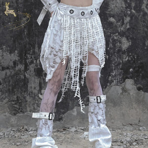 Suede Knit Ripped Punk Bustier Skirt