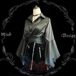 Black Autumn Girl Midriff Crop Top Flare Sleeves Niche Design Restore Shirt S20057 - cosfun