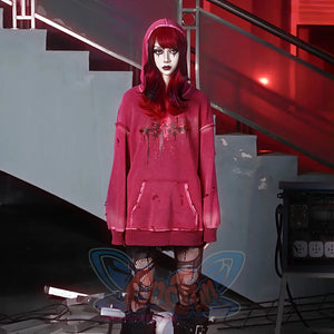 Winter Washed Terry Loop Printed Loose Long-Sleeved Hoodie