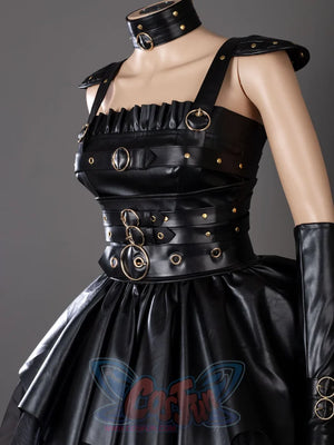 HORROR BISHOUJO Edward Scissorhands cosplay costume anchors pauldrons above tiered studded belts with gold-toned buckles and.