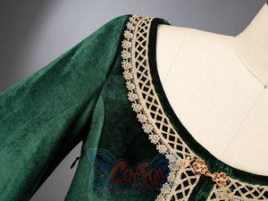 Alicent Hightower cosplay costume shapes a refined medieval queen look with teal court styling and robe lines.