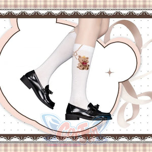 Lovely Bow Versatile Bear Lolita Calf Socks White Bear