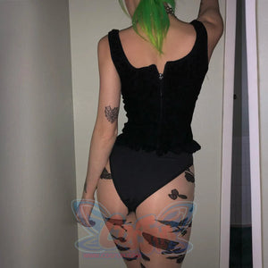 Black Lace Up Slim Short Vest