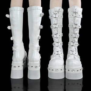 Original Spice Girl Lolita Round Toe Thick Soled Boots White / 34
