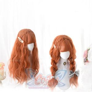 Soft Girl Harajuku Style Long Brunches Curly Wig Pumpkin Color
