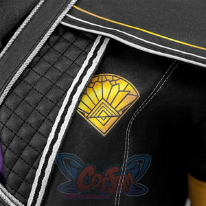 Clair Obscur: Expedition 33 Gustave cosplay garment balances quilted texture against embroidered gold fan emblem.