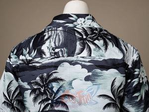 Venom: The Last Dance Eddie Brock cosplay shirt layers repeating black and grey palm tree and cloud pattern.
