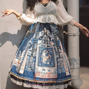 Egypt Style Gorgeous Side Opening Lolita Printed Skirt - cosfun