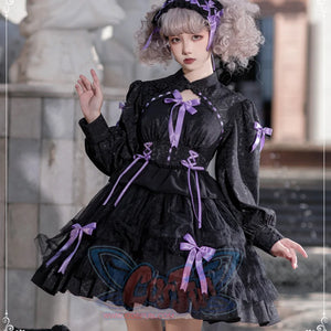 Autumn Multi-layer Lolita Long Sleeve Dress S22813 Black and Purple / S