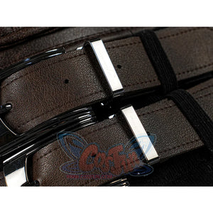 Final Fantasy VII Rebirth FF7R Cloud Strife cosplay strap detail anchors multiple silver buckles.