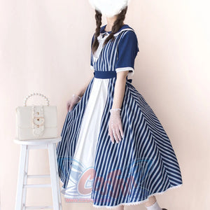 Summer Color Blocking Stripe Short-sleeved Dress - cosfun