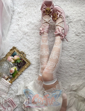 Summer Bow Knot Silk Stockings Lolita Stockings White