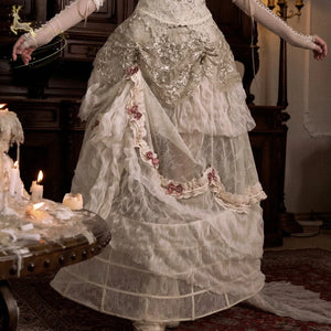 Rococo Duchess Summer Basil French Vintage Long Train Skirt