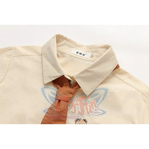 College Style Cute Cartoon Bear Tie Shirt