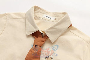 College Style Cute Cartoon Bear Tie Shirt