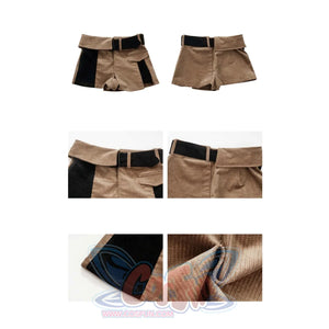 Khaki Striped Velvet Patchwork Slim Skirt Pants Sweater Suit S22429