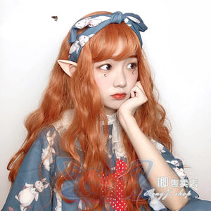 Soft Girl Harajuku Style Long Brunches Curly Wig Pumpkin Color