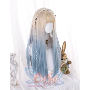 Gradual Change Long Straight Hair Lolita Wig S22323 Apricot And Blue 67CM