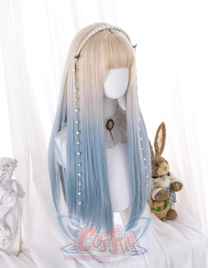 Gradual Change Long Straight Hair Lolita Wig S22323 Apricot And Blue 67CM