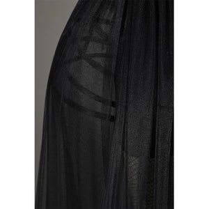 Addams black evening dress tulle mesh fabric texture close-up detail