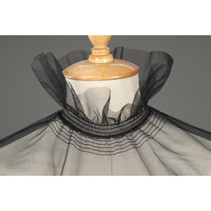 Addams black eveninAddams black evening dress collar neckline detail with pleated stitching