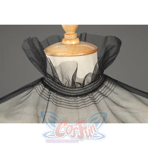 Addams black eveninAddams black evening dress collar neckline detail with pleated stitching