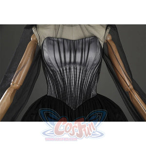 Addams black eveninAddams black evening dress upper body detail