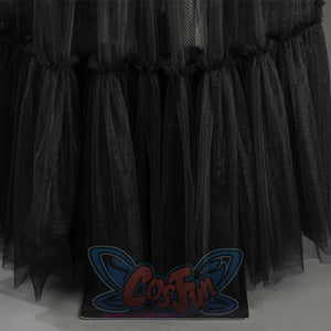 Addams black evening dress showing layered mesh tulle details