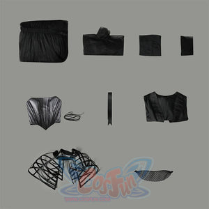 Addams black evening dress costume pieces layout showing all included items