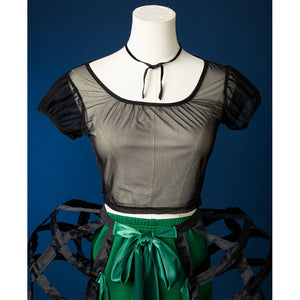 Agnes DeMille cosplay costume inner shirt with black organza sleeves and green satin waist sash
