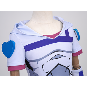 Anime Johnny Joestar Cosplay Costume, faux two-piece design,,navy stripe print below the neckline.