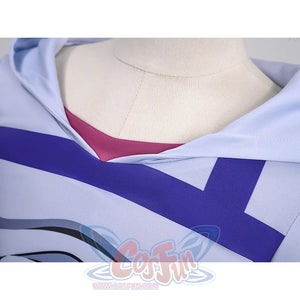 Anime Johnny Joestar Cosplay Costume, faux two-piece design,,navy stripe print below the neckline.