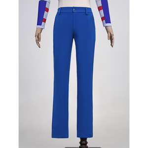Anime Johnny Joestar Cosplay Costume, deep blue slim-fit pants, front view.