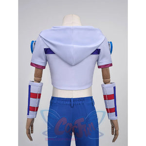Anime Johnny Joestar Cosplay Costume, the clothes are fitted and have a cropped design.