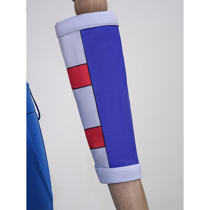 Anime Johnny Joestar Cosplay Costume, deep blue and white waistbands with red stripes.