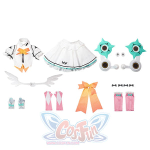 Aria cosplay complete costume set flat lay with all pieces and accessories organized display