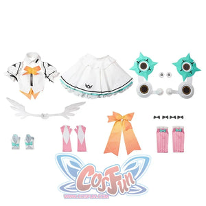 Aria cosplay complete costume set flat lay with all pieces and accessories organized display