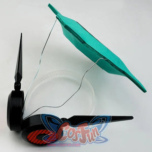Aria cosplay earphone and teal star hearwear set shown together in a side flatlay view.