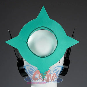 Front view of Aria cosplay teal star-shaped hearwear with a clear dome center detail.