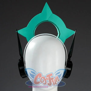 Aria cosplay teal star hearwear displayed on a white mannequin head, full front view.