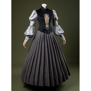 Attack of the Clones Padmé Amidala Cosplay Costume, black and gray vintage outfit with sliver armlets.