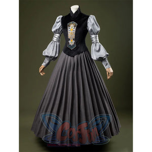 Attack of the Clones Padmé Amidala Cosplay Costume, black and gray vintage outfit with an exquisite patterns on the front.